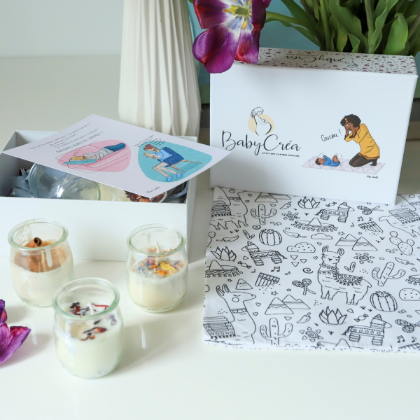 kit créatif jeune maman avec cahier de coloriage et bougies artisanales